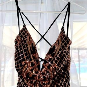 Sequin, black and gold dress